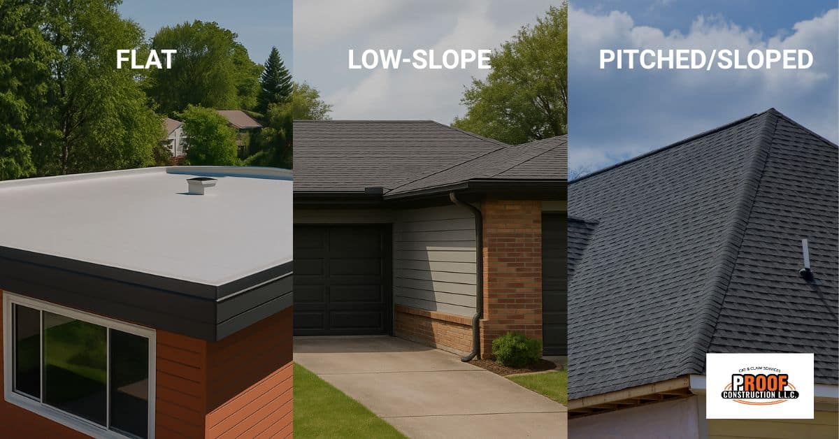 Comparison of flat low-slope and sloped residential roof types Tulsa Oklahoma